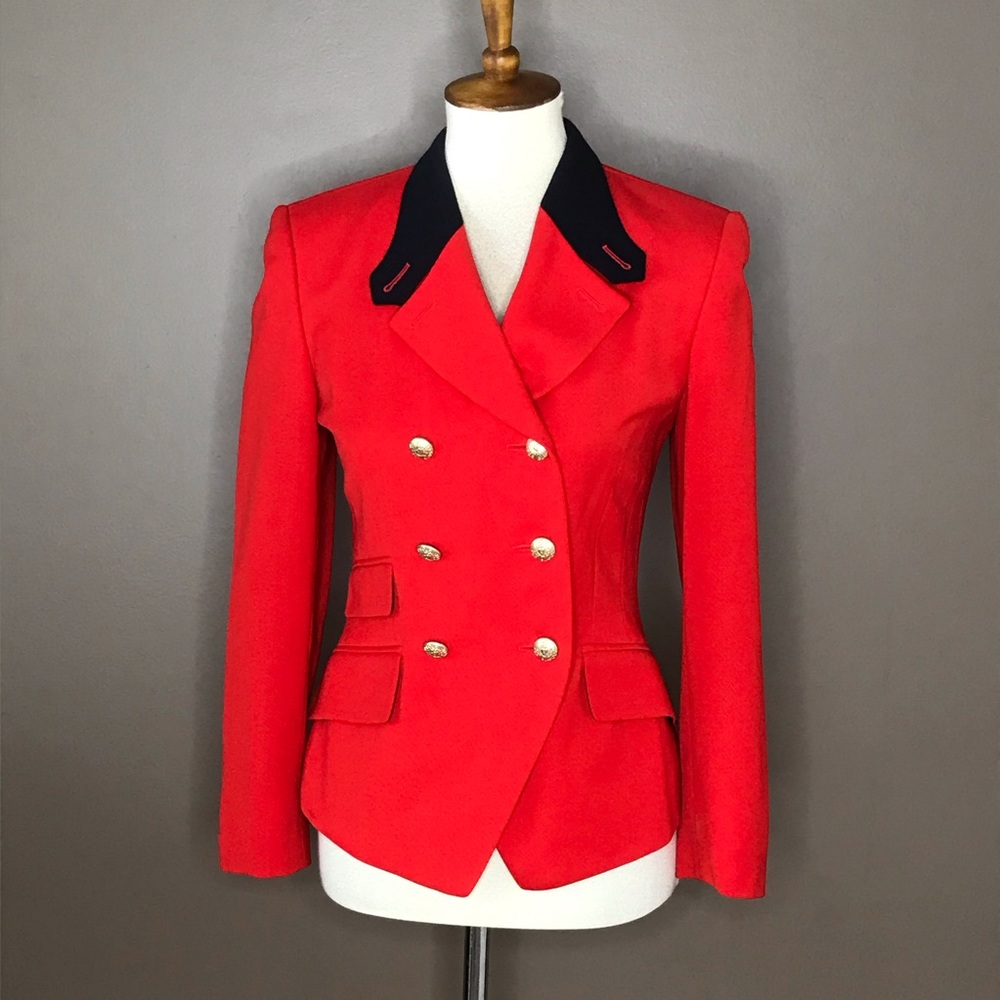 VTG Escada Margaretha Ley Red Blazer Gold Buttons